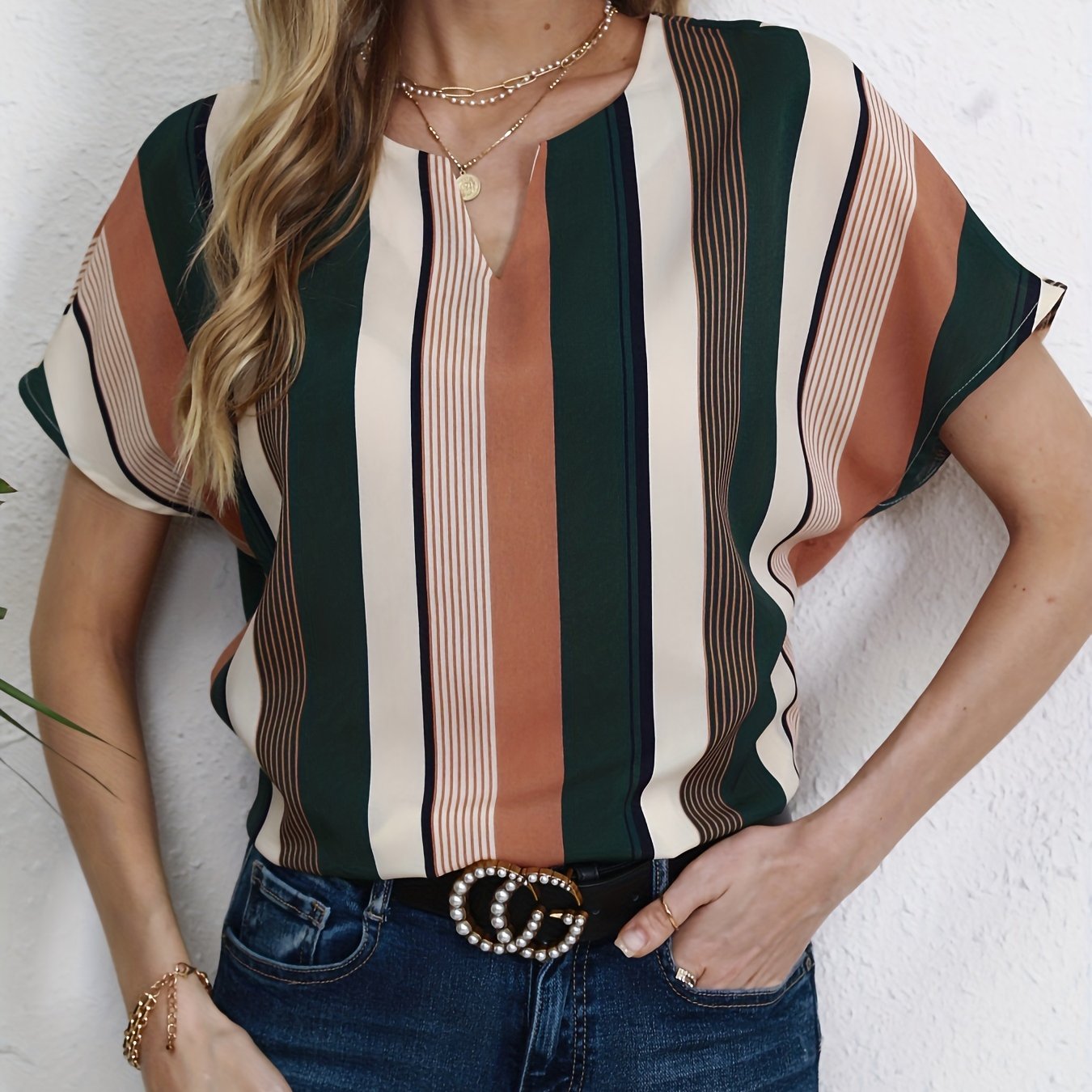 A Versatile V-Neck Top for Polished Casual Style.