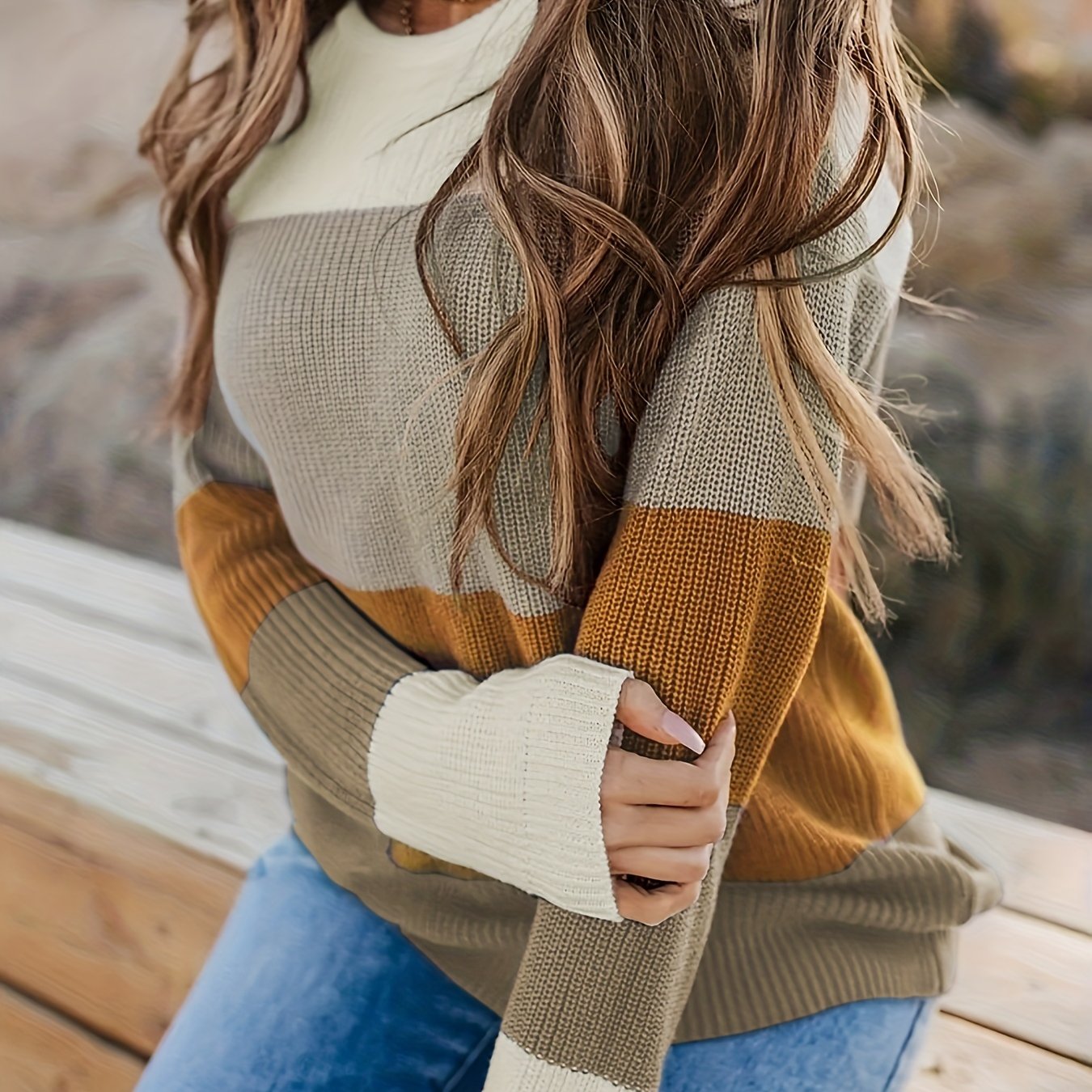 Cozy Color Block Cowl Neck Sweater