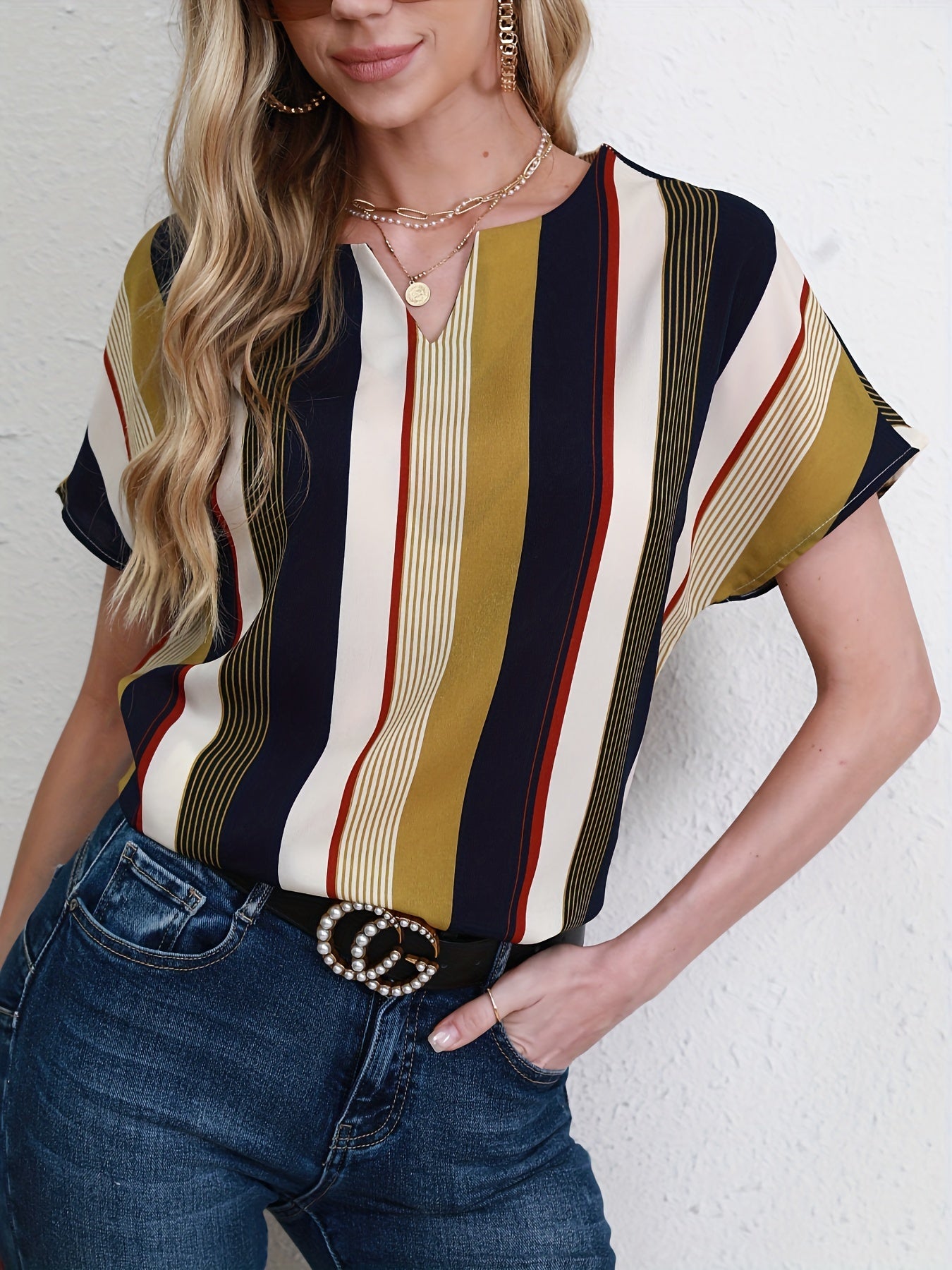 A Versatile V-Neck Top for Polished Casual Style.