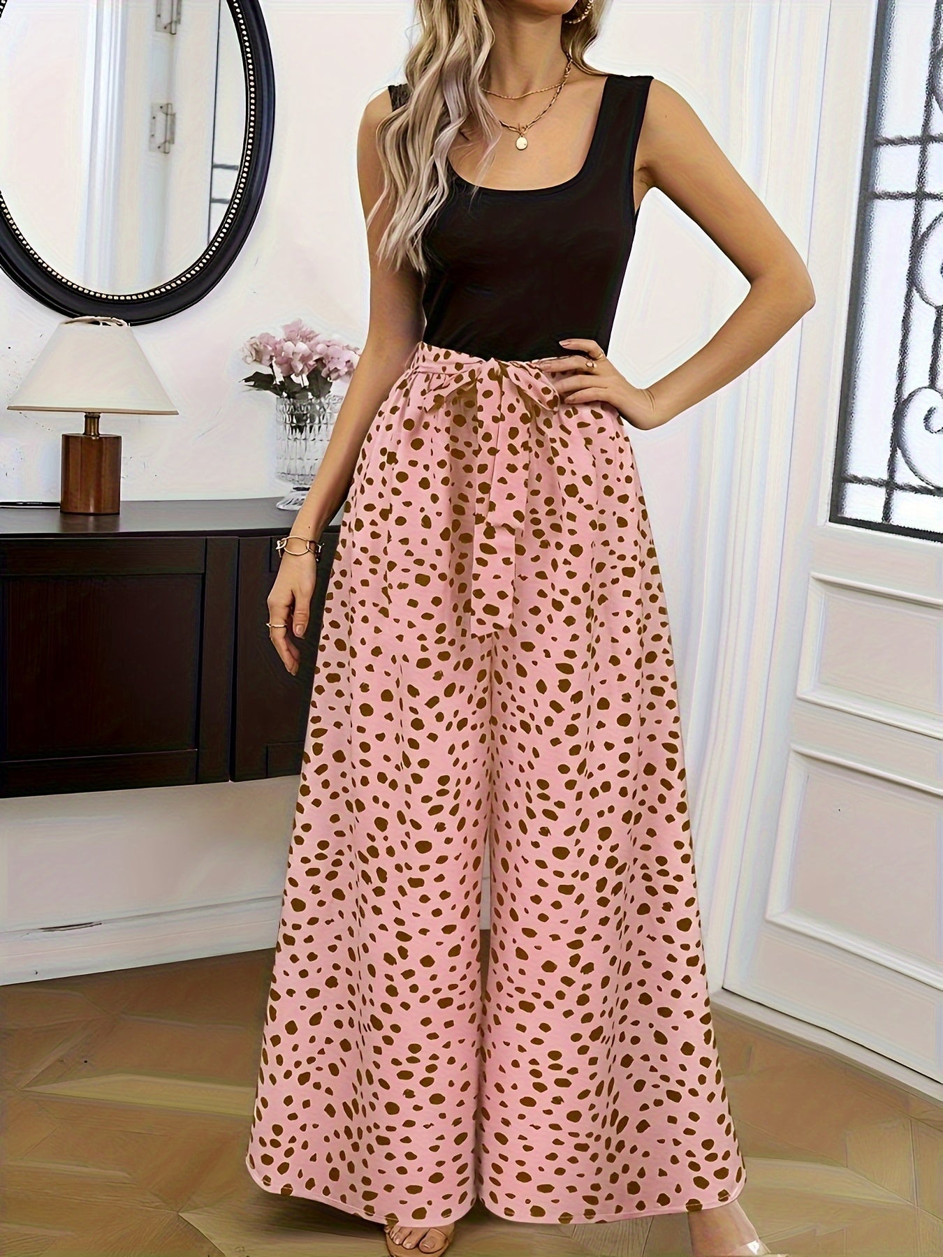 Emerald Polka Dot High-Waist Wide-Leg Trousers