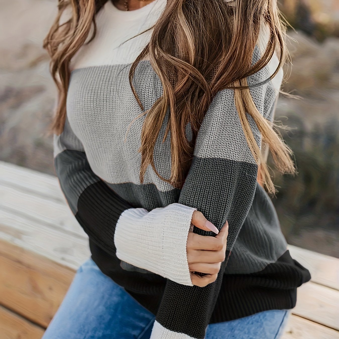 Cozy Color Block Cowl Neck Sweater