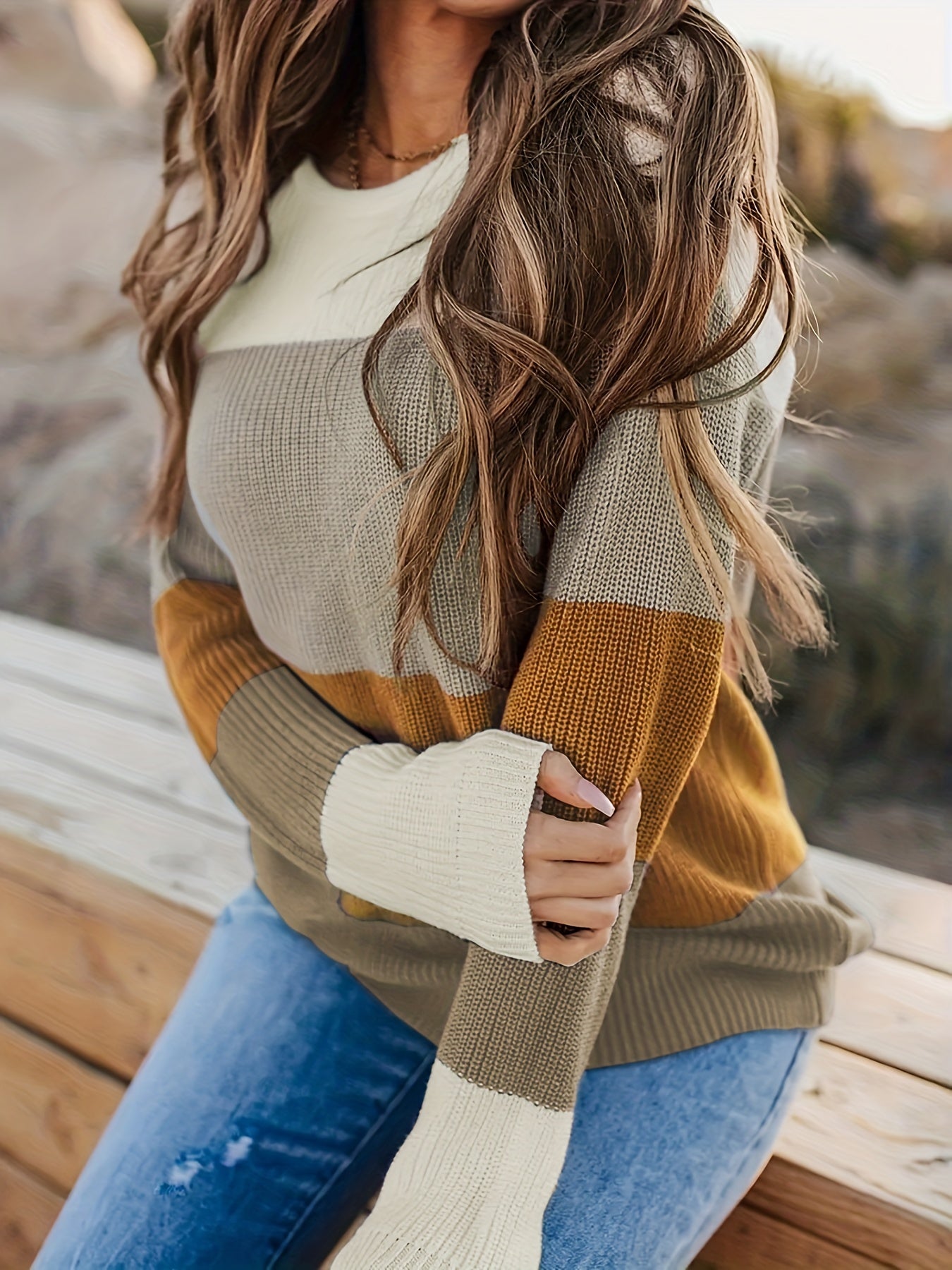 Cozy Color Block Cowl Neck Sweater
