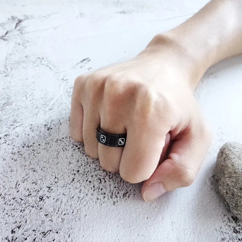 Vnox Black Stainless Steel Ring with Gaming
