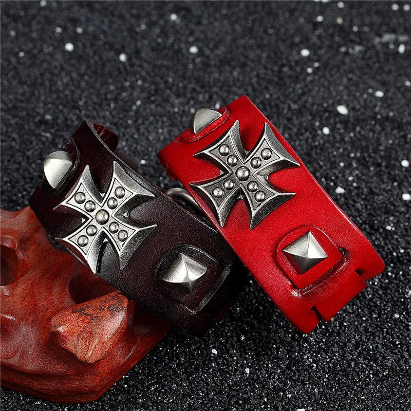 MKENDN Wide Leather bracelets male Cross Retro bracelet homme Genuine Leather Bracelet Men Woman bracelets bangles Pulseira