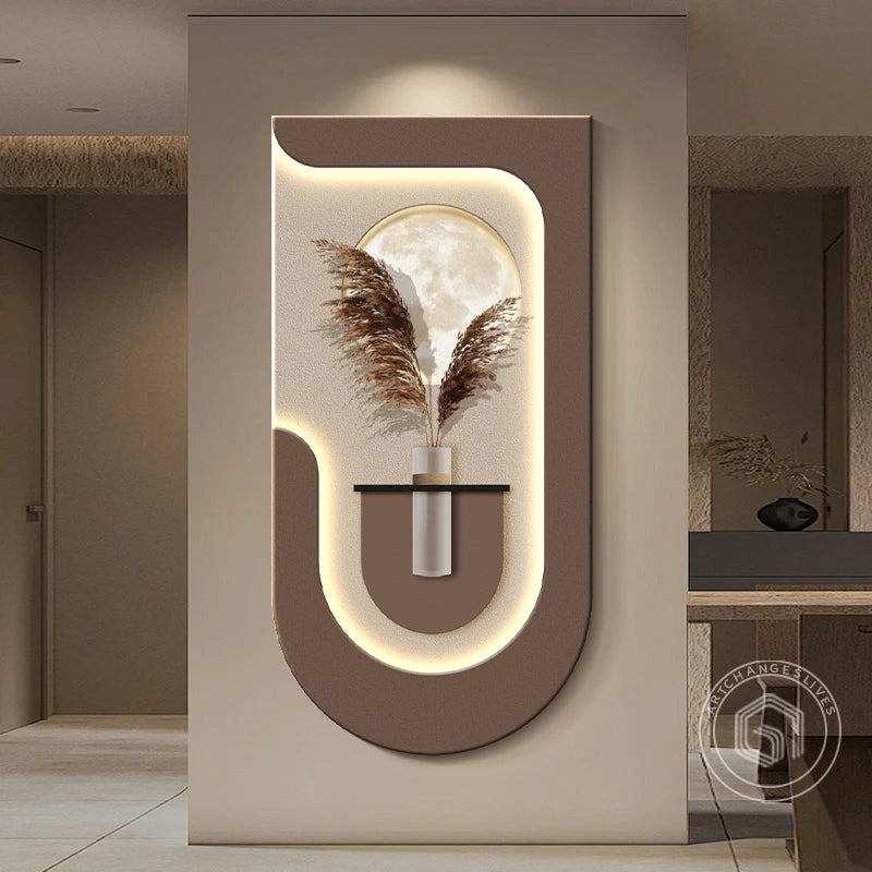 Luxury LED Wall Art with Pampas Grass Motif