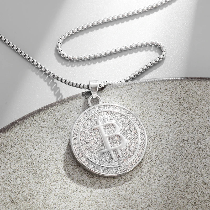 Bling Iced Out Bitcoin Pendant Necklace