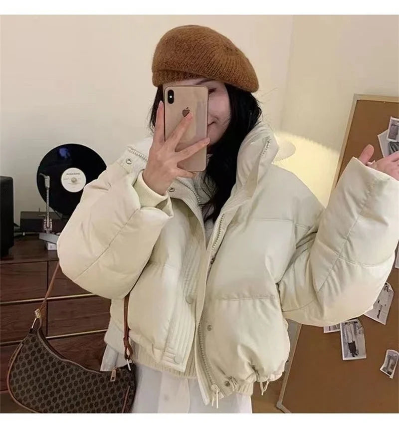 Oversized Cropped Puffer Jacket with High Collar