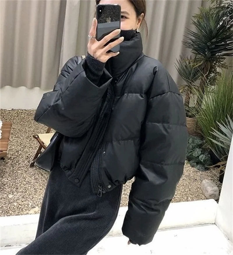 Oversized Cropped Puffer Jacket with High Collar