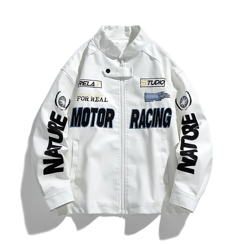 White Retro Motor Racing Jacket