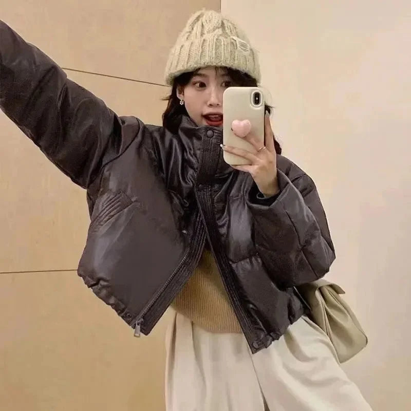 Oversized Cropped Puffer Jacket with High Collar