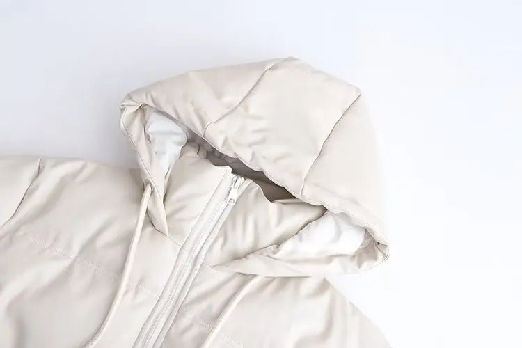 Regular-Length Hooded Puffer Jacket (Black & Cream)