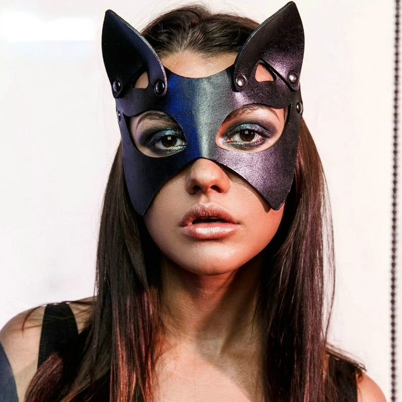 Studded Faux Leather Cat Mask