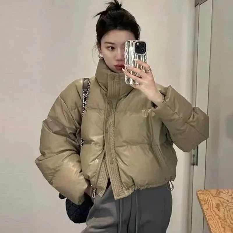 Oversized Cropped Puffer Jacket with High Collar