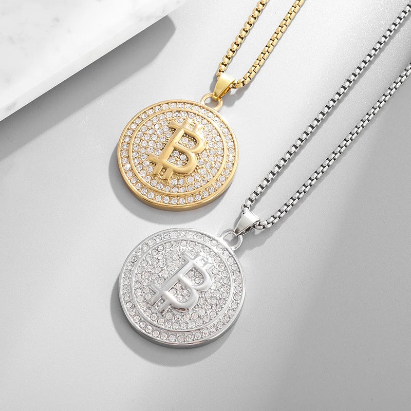 Bling Iced Out Bitcoin Pendant Necklace