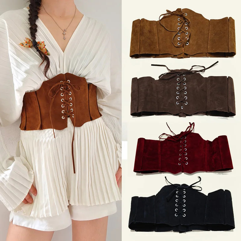 Suede Lace-Up Corset Belt (Waist Cincher)