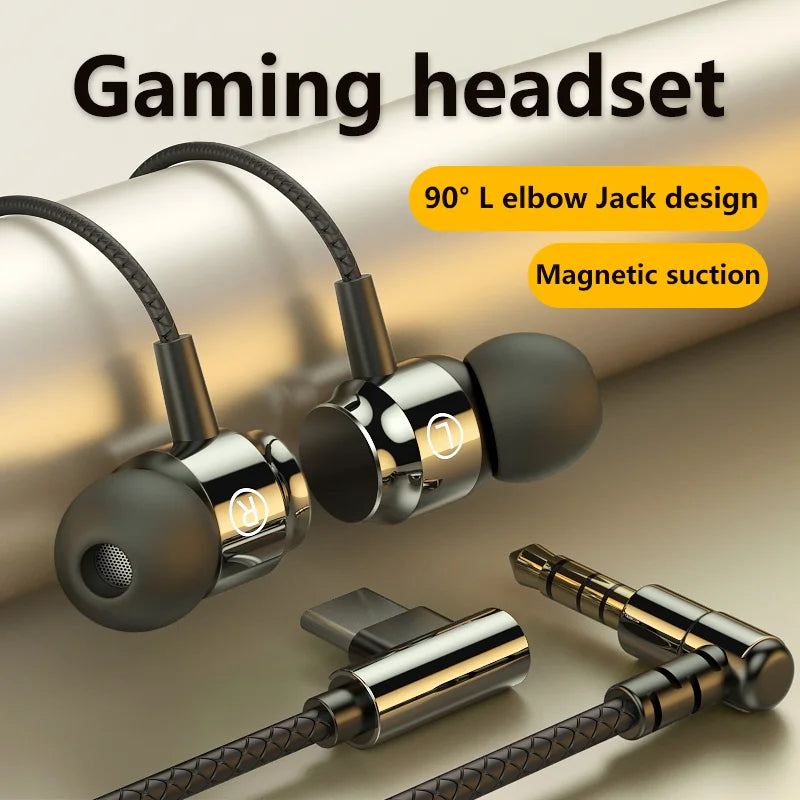 90° L-Shaped Plug Gaming Earbuds for Mobile