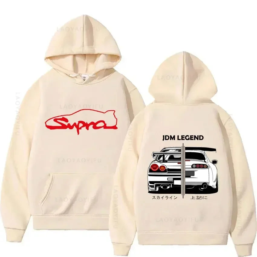 JDM Legend Split-Image Hoodie: Supra & Skyline R34