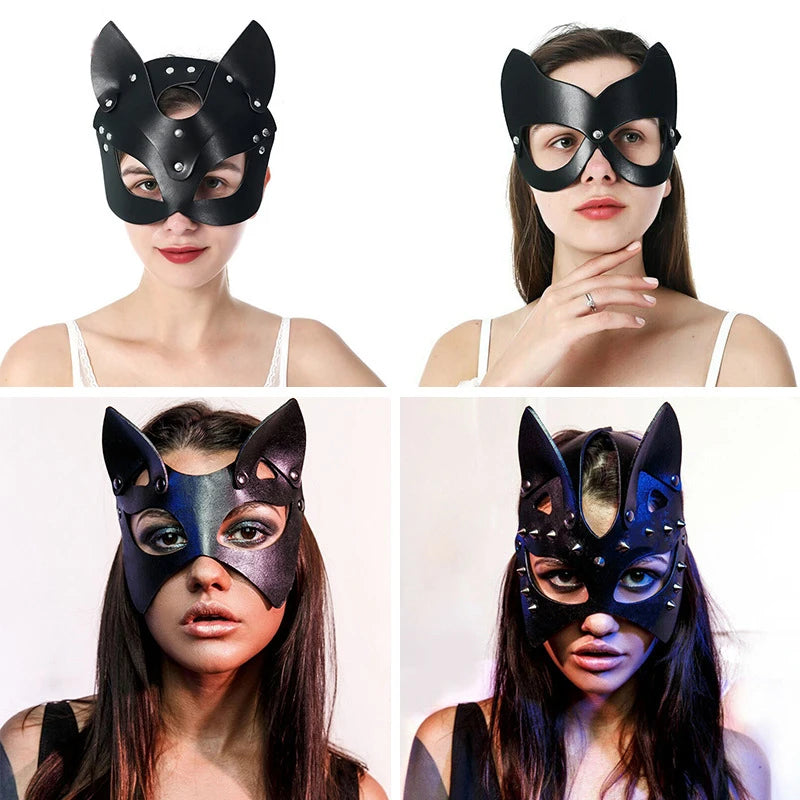 Studded Faux Leather Cat Mask