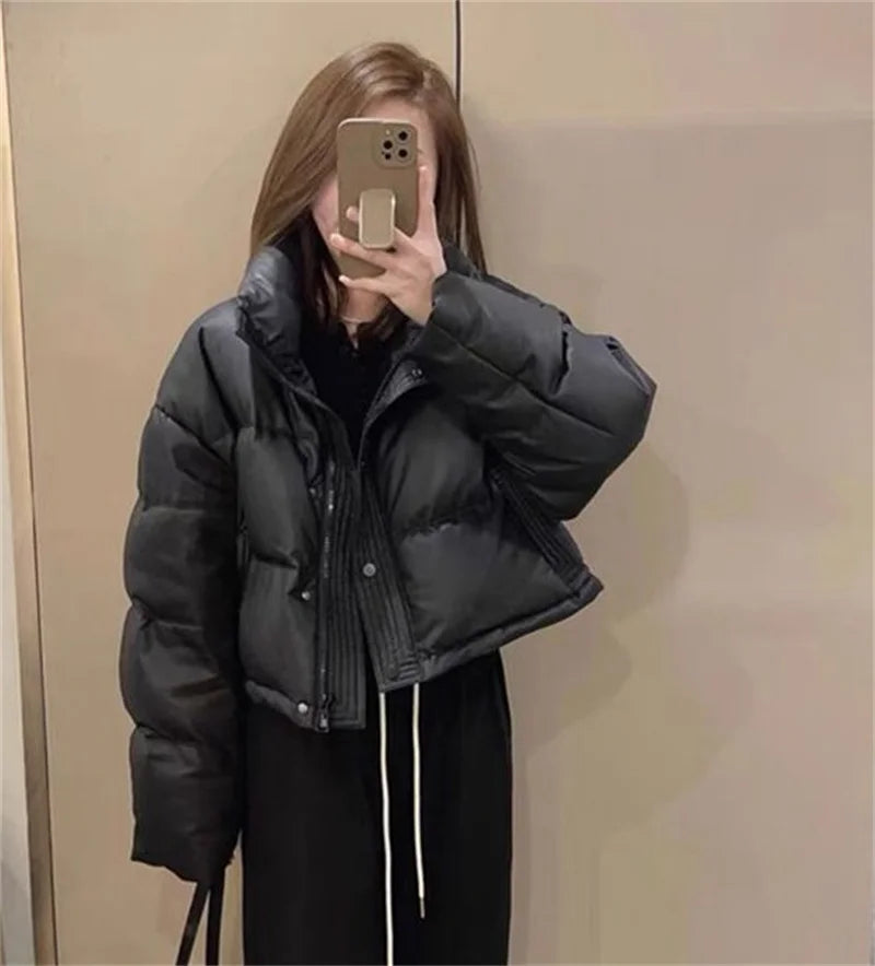 Oversized Cropped Puffer Jacket with High Collar
