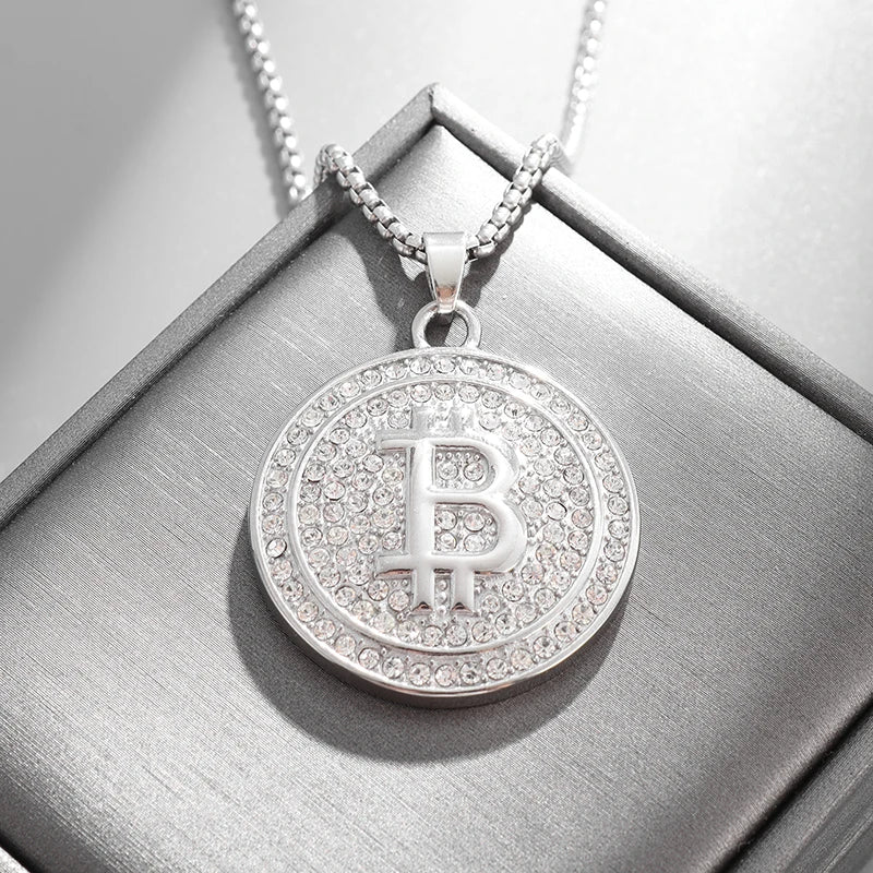 Bling Iced Out Bitcoin Pendant Necklace