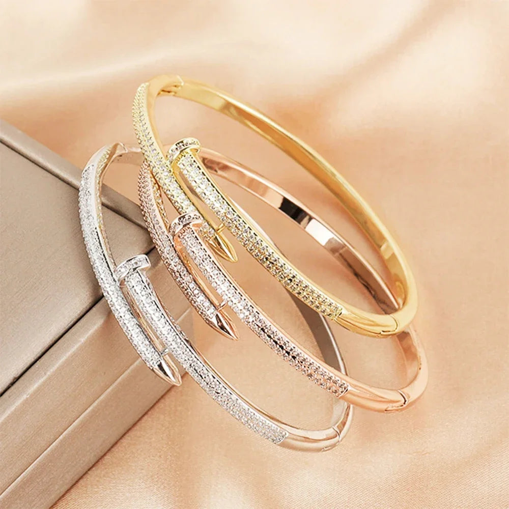 Pave & Nail Stackable Bangle Set