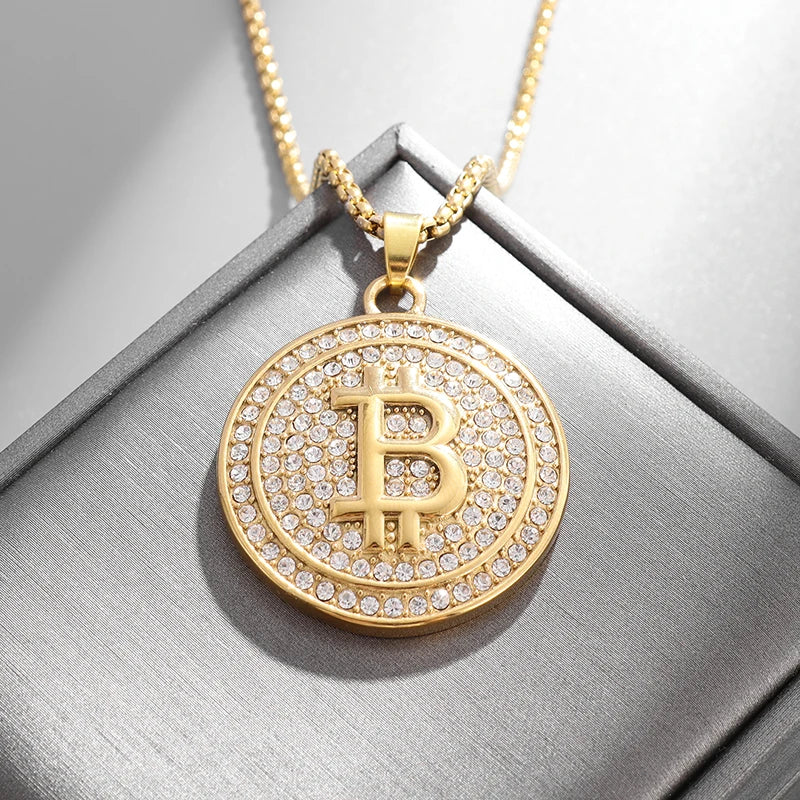 Bling Iced Out Bitcoin Pendant Necklace
