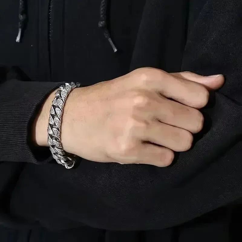 Detailed Thick Link Bracelet for Men