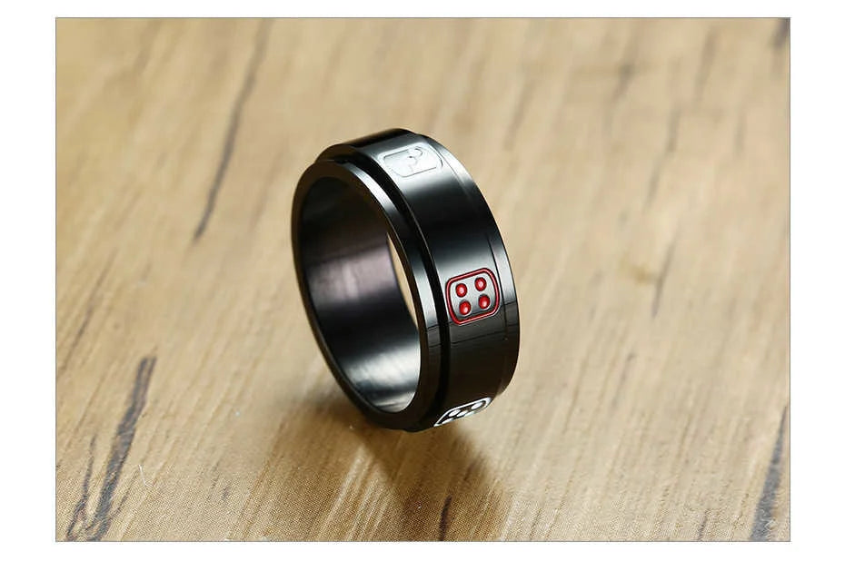 Vnox Black Stainless Steel Ring with Gaming