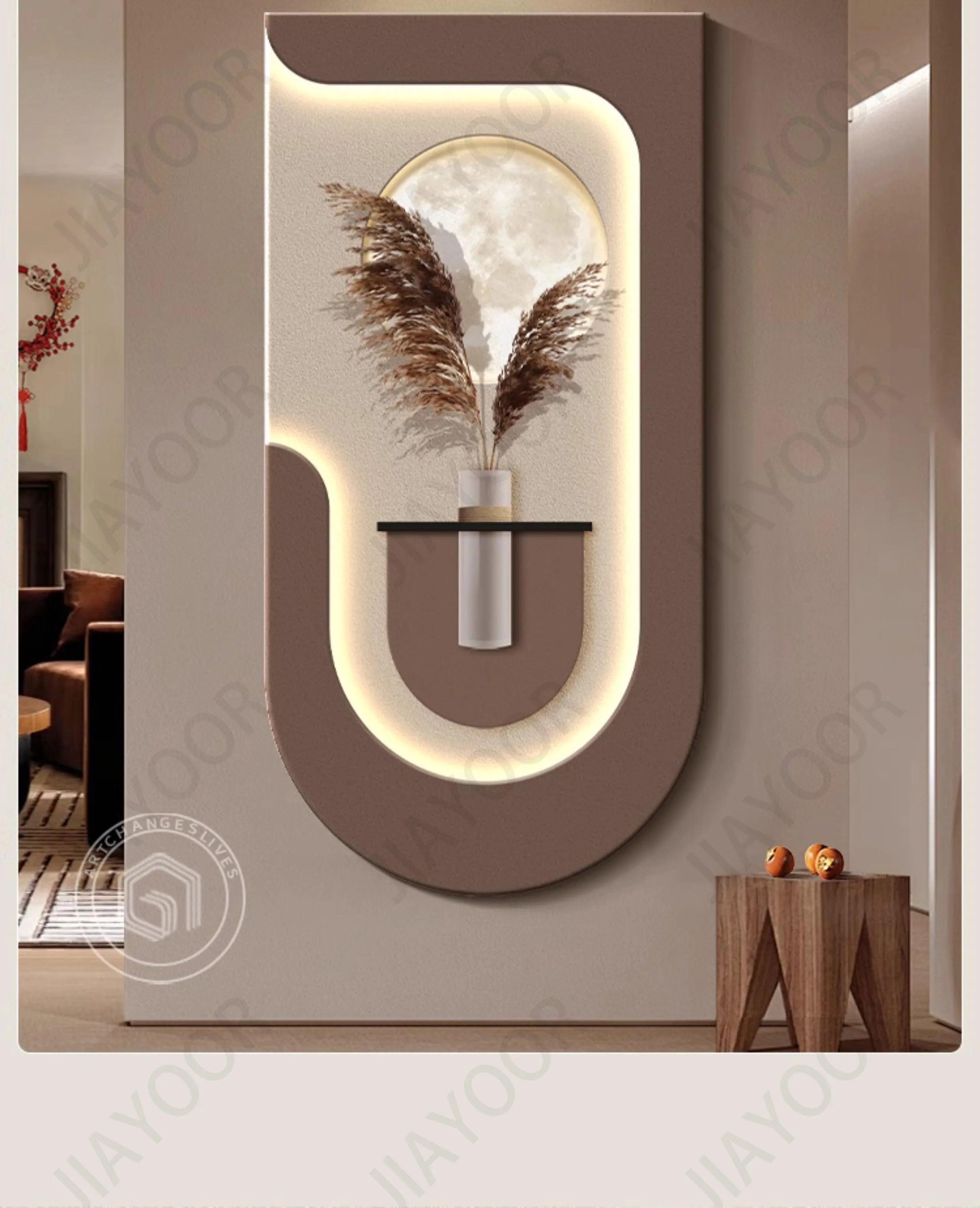 Luxury LED Wall Art with Pampas Grass Motif