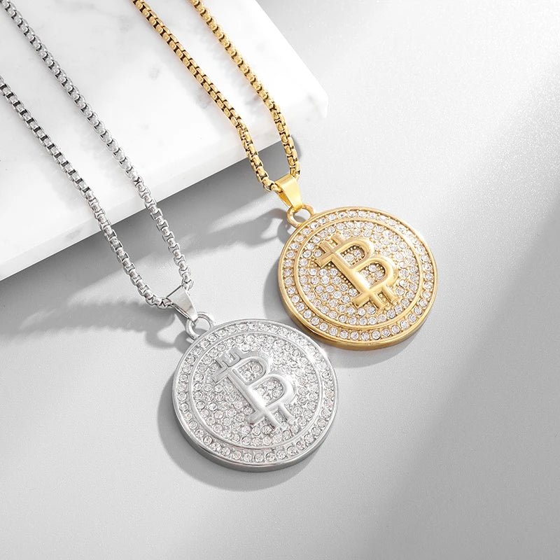 Bling Iced Out Bitcoin Pendant Necklace
