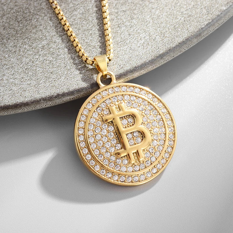 Bling Iced Out Bitcoin Pendant Necklace