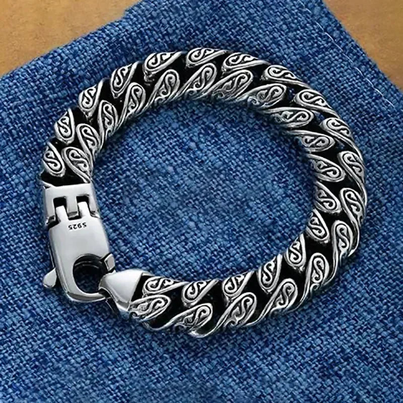 Detailed Thick Link Bracelet for Men