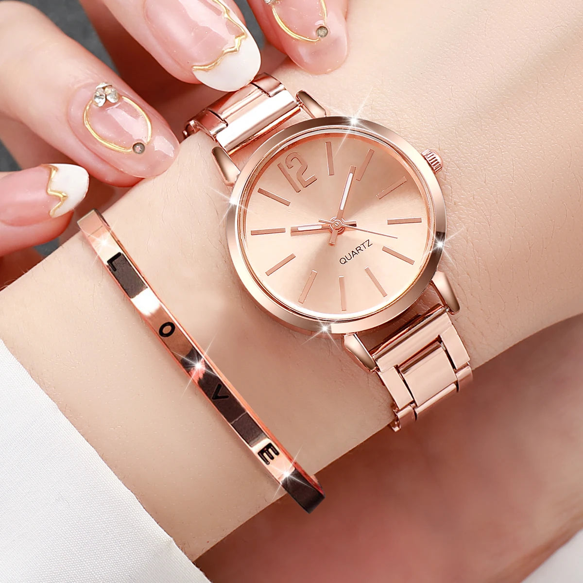 Wrist Duo: Classic Gold Watch + Thin Cuff Bangle