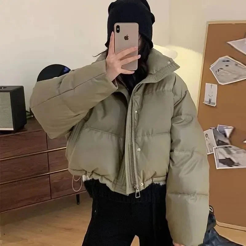 Oversized Cropped Puffer Jacket with High Collar