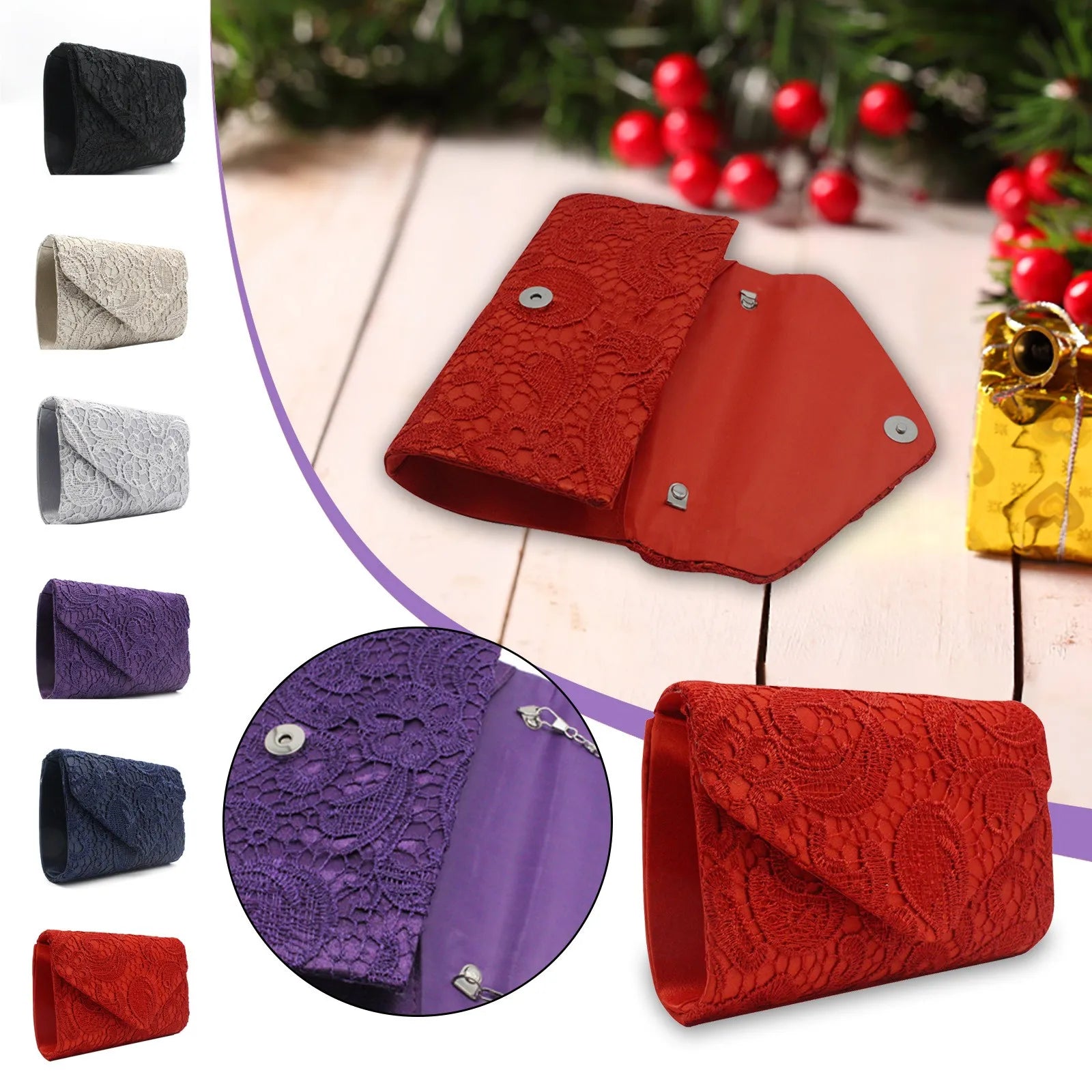 Elegant Black Lace Evening Clutch