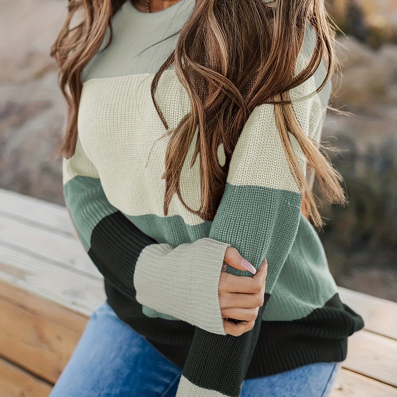 Cozy Color Block Cowl Neck Sweater