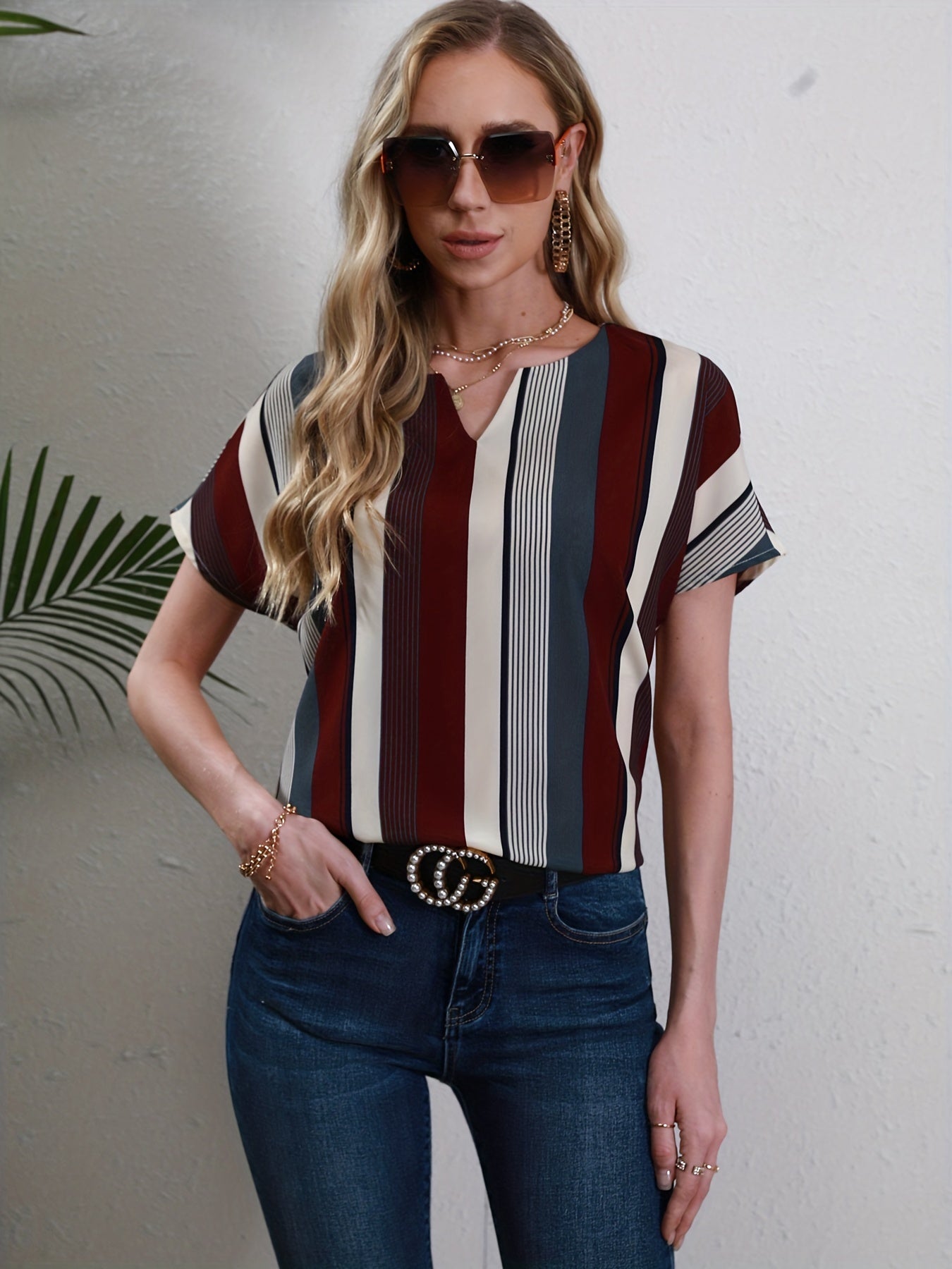 A Versatile V-Neck Top for Polished Casual Style.