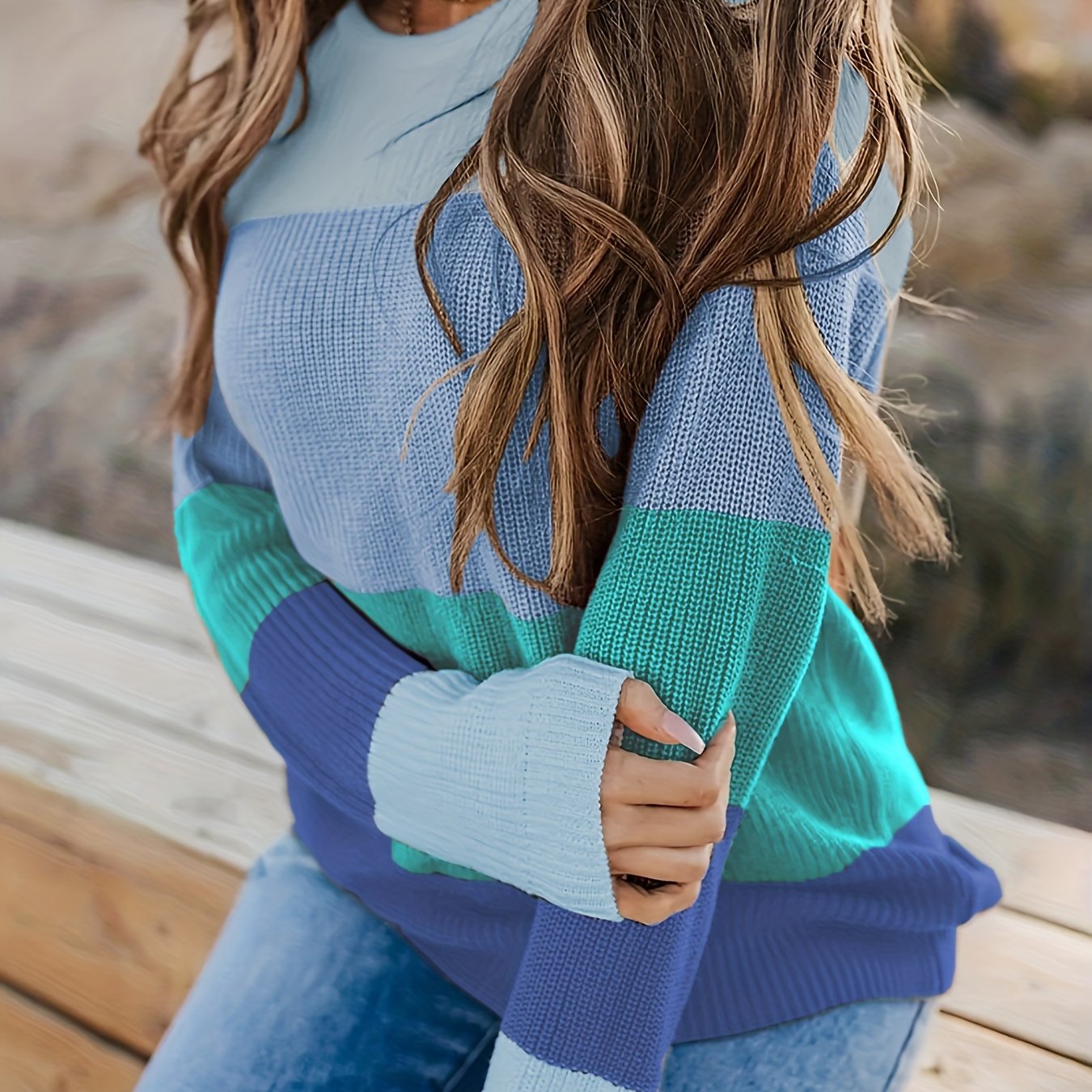 Cozy Color Block Cowl Neck Sweater