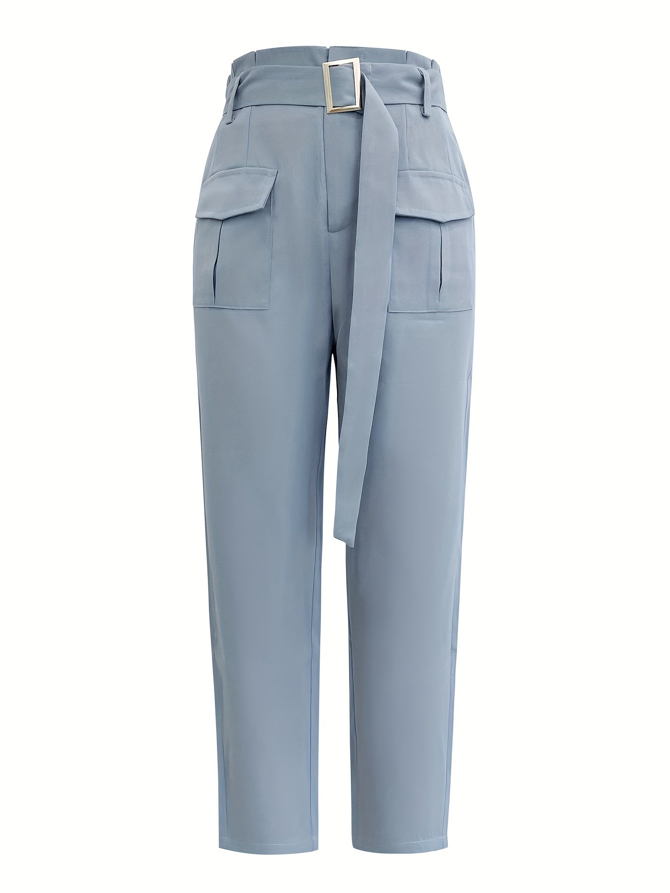 Sky Blue High-Waisted Straight-Leg Trousers
