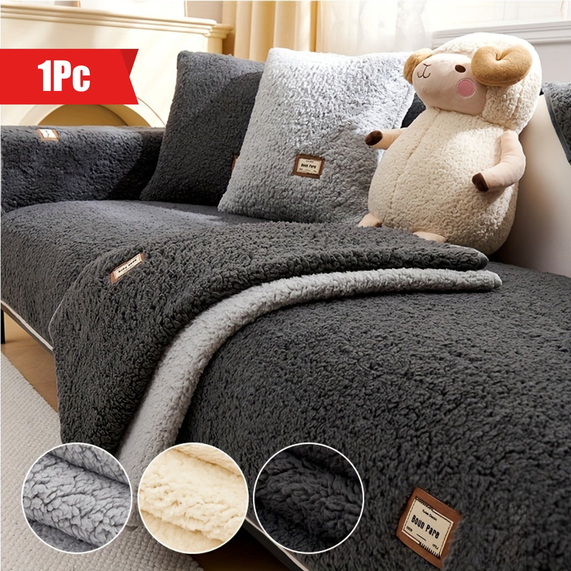 Cozy Teddy Fleece Anti-Slip Sofa