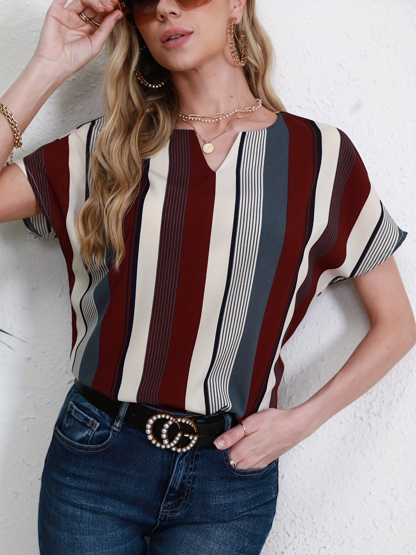 A Versatile V-Neck Top for Polished Casual Style.